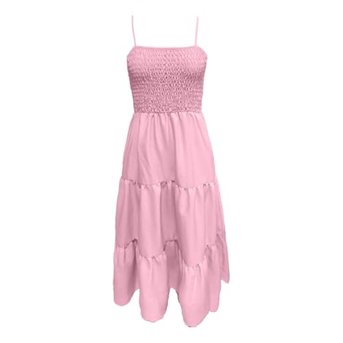 Women Square Neck Ruffle Maxi Dress 2025 Summer Boho Beach Cotton Linen A-Line Spaghetti Strap Long Dress Vacation(1E-Red, XXL)