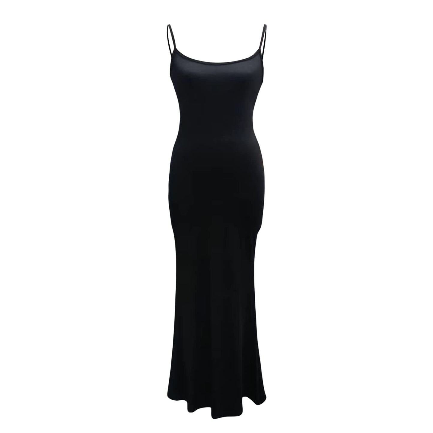 Geagodelia Women's Summer Maxi Dress Ladies Sexy Spaghetti Strap/Long Sleeve Bodycon Long Party Dresses Y2k Aesthetic Clothes Rave Outfit Skims Dupes (A - Black, XS)