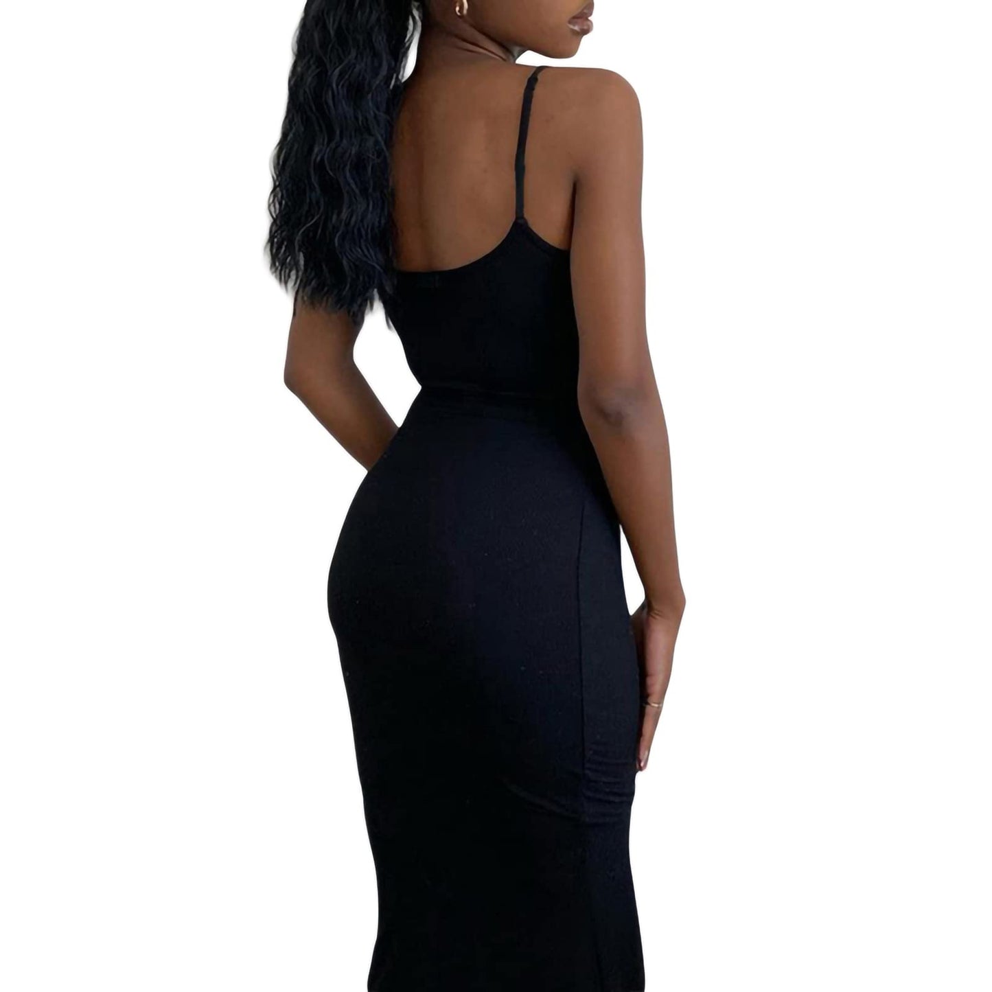 Geagodelia Women's Summer Maxi Dress Ladies Sexy Spaghetti Strap/Long Sleeve Bodycon Long Party Dresses Y2k Aesthetic Clothes Rave Outfit Skims Dupes (A - Black, XS)