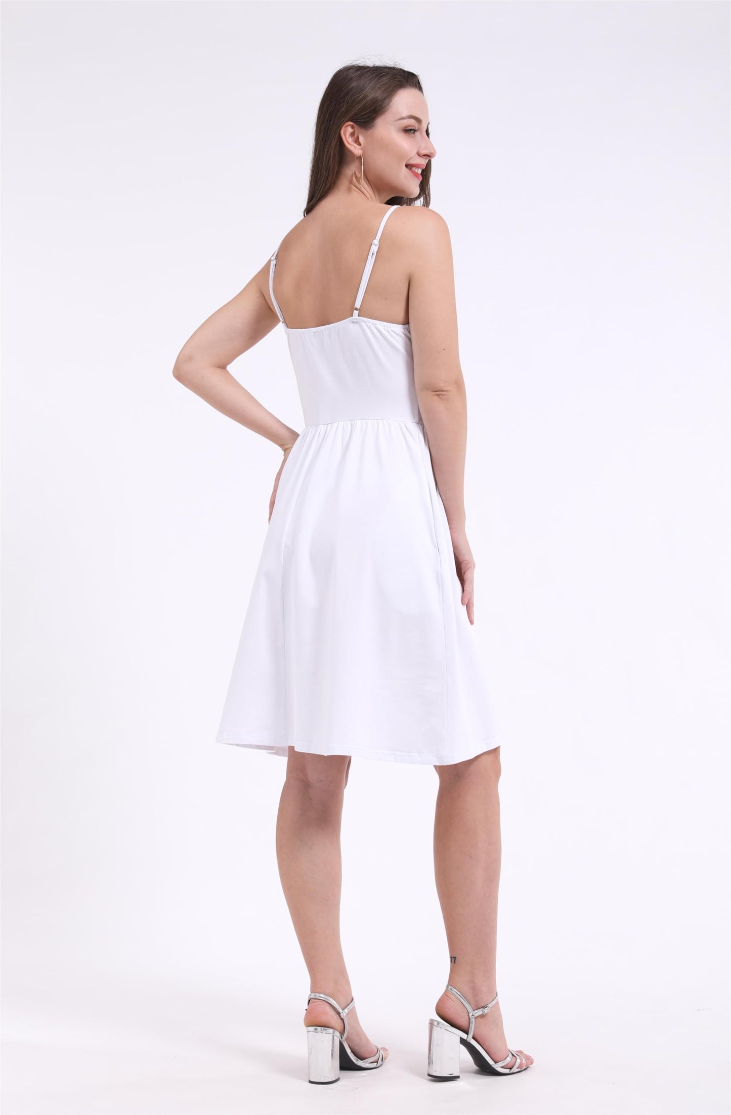 VOTEPRETTY Womens Summer Dresses White Beach Dress Tie Front Strappy Sundress with Pockets for Party Vacation