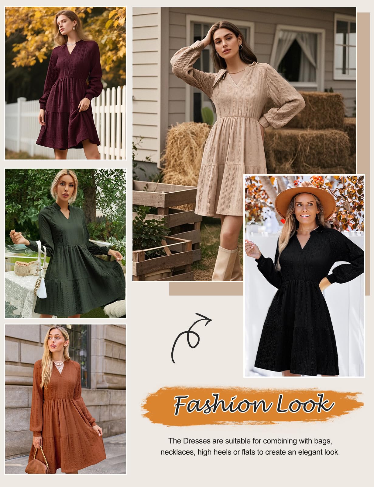 CMTOP Jumper Dress for Women Long Sleeve V Neck Knitted Dresses Ladies Elegant Sweater Tunic Casual Midi Bodycon with Pockets Brown