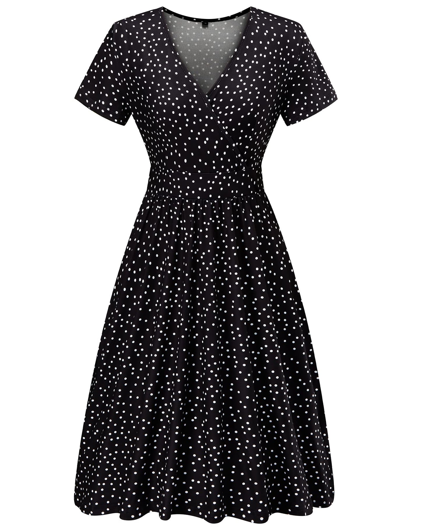 VOTEPRETTY Women's Short Sleeve V Neck Wrap Summer Dress Casual Floral Beach Sundress with Pockets(Polka dot,XXL)
