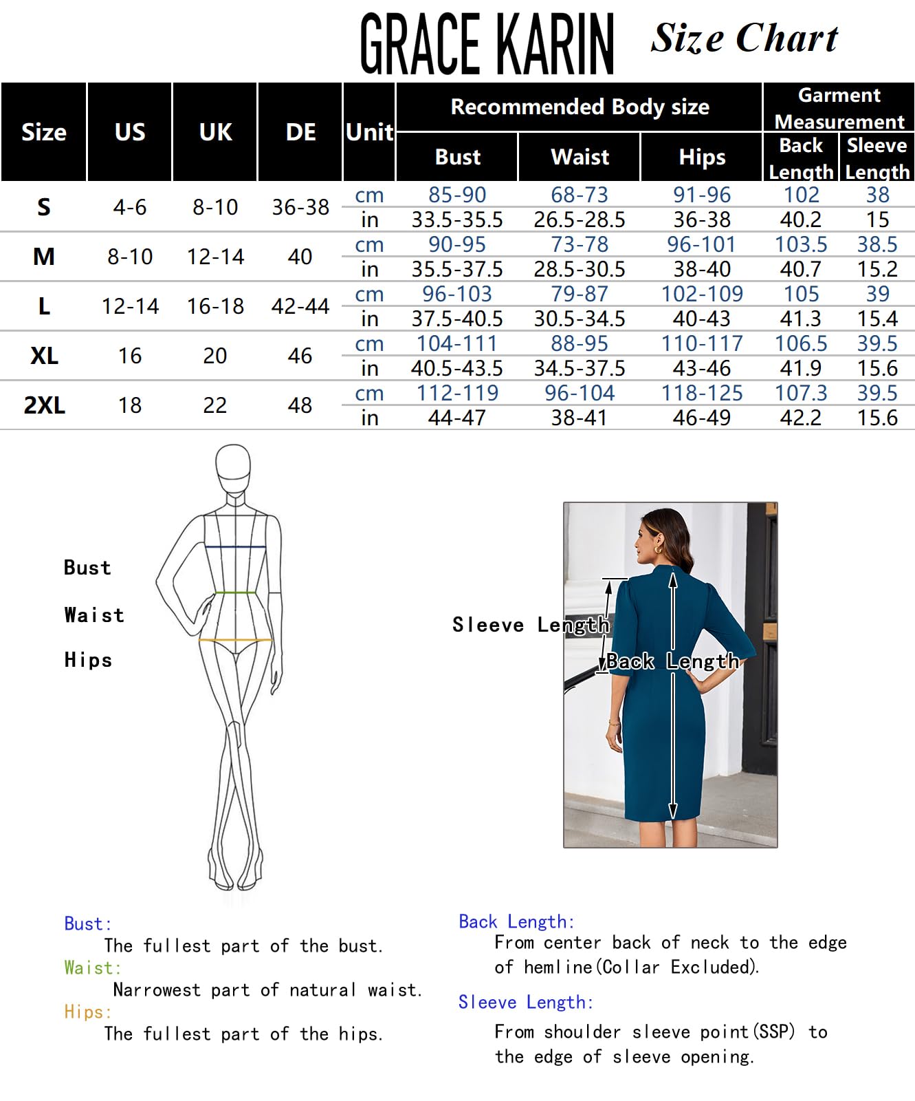 GRACE KARIN 2025 Women's Slim Fit Work Business Pencil Dress Vintage Solid Formal Dress with Belt Royal Blue S