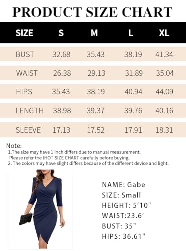 MISSJOY Plus Size Dresses for Women Wedding Guest Fall Deep V Neck Ruched Bodycon Wrap Work Party Office Dress Midi Semi Formal Dinner Graduation Night Club Cocktail Dress with Sleeves Navy X-Large