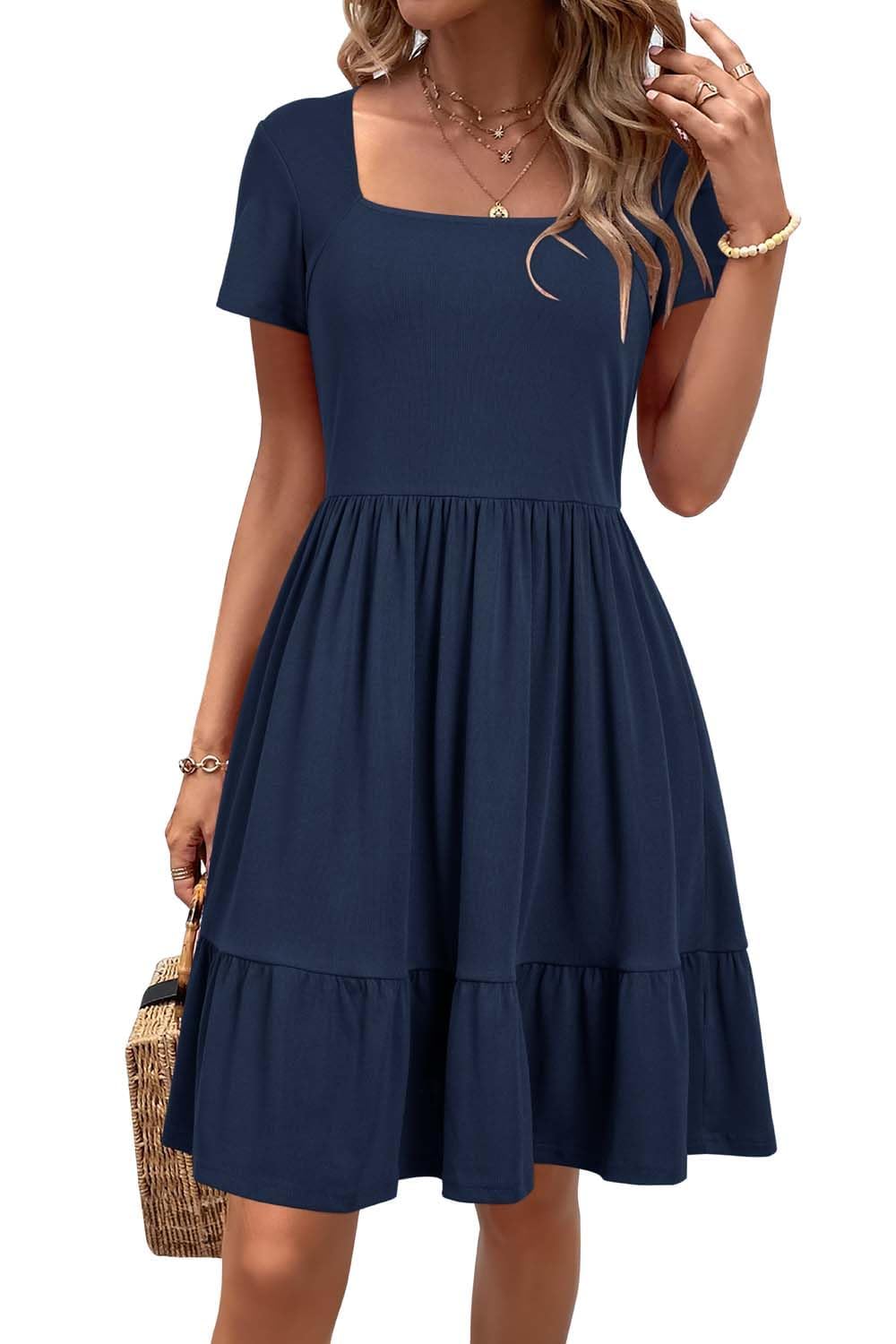 Newshows Summer Dresses for Women UK Square Neck Ladies Party Dress Beach Sundress Navy