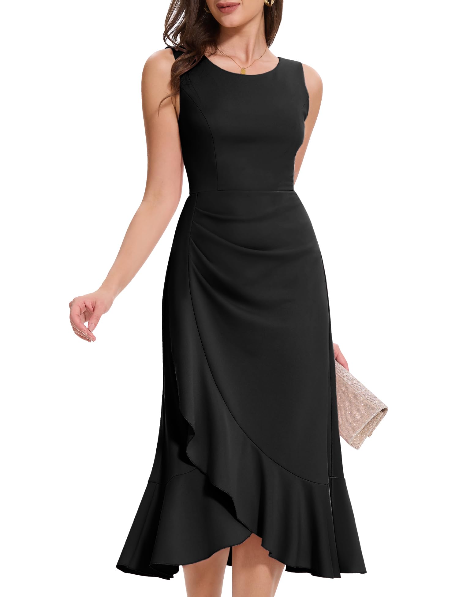 Aupuls Formal Dress for Women Evening Gown Wedding Guest Dresses for Women High Low Dresses Bodycon Dress for Women Cocktail Dresses Black Dresses for Women 2025 Party aupg015 Black S