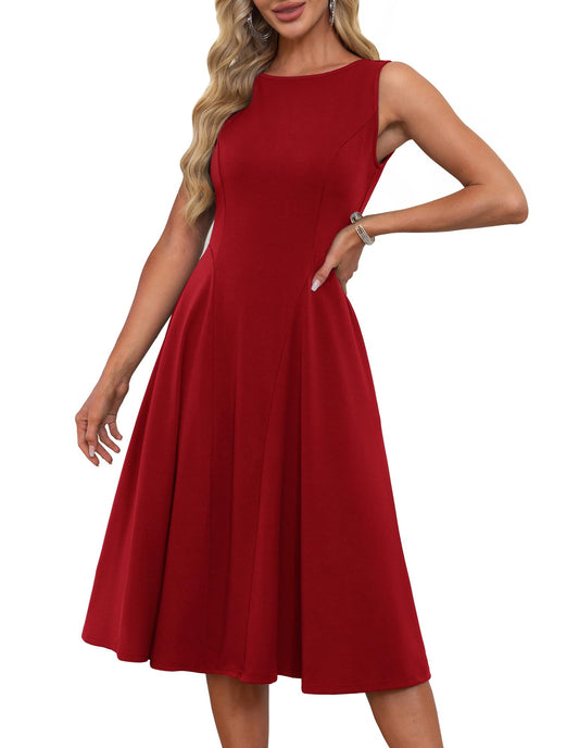 GRACE KARIN Womens Sleeveless Summer Dresses 2025 Formal A-Line Fit and Flare Midi Dress Vintage Bridesmaid Dresses for Wedding Red XL