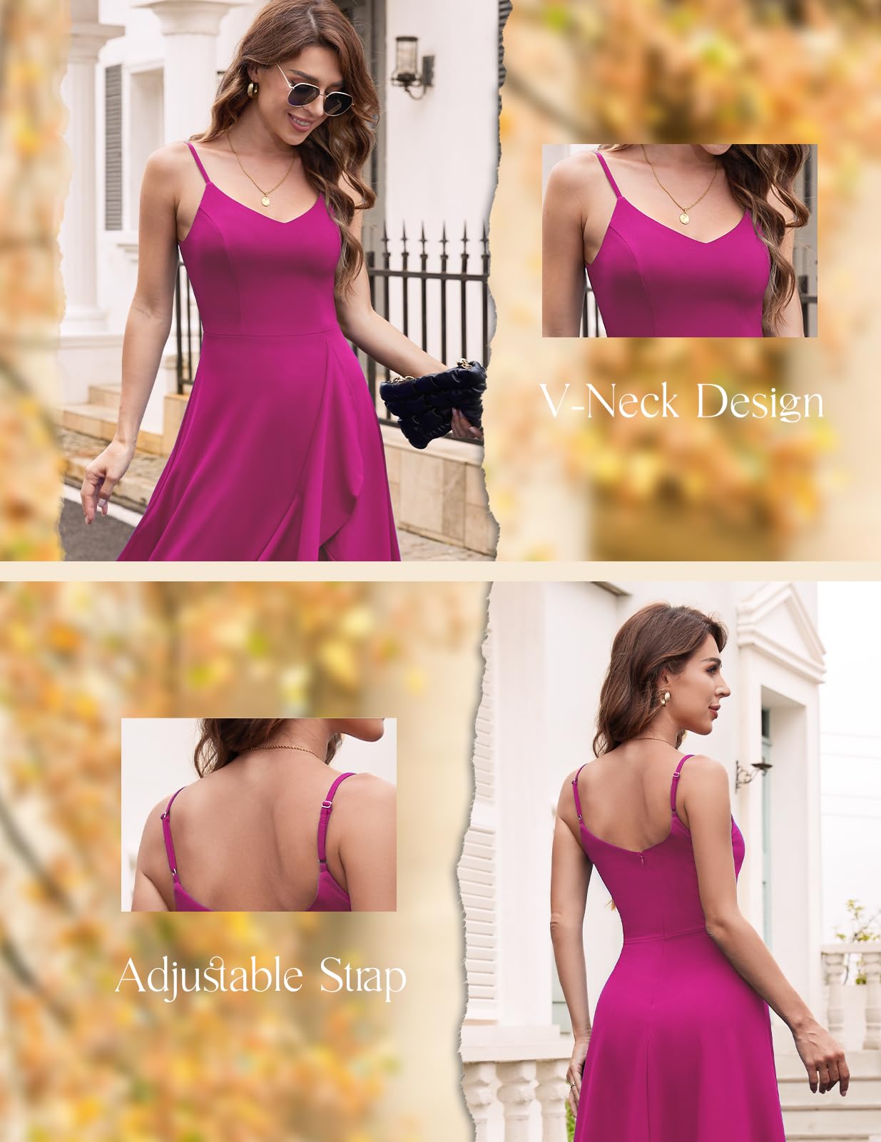 RESSTELLS Women's Spaghetti Strap Dresses, 2025 Spring High Low Bridesmaid Wedding Guest Party Elegant Teens Evening Prom Cocktail Sleeveless Dress Rose L