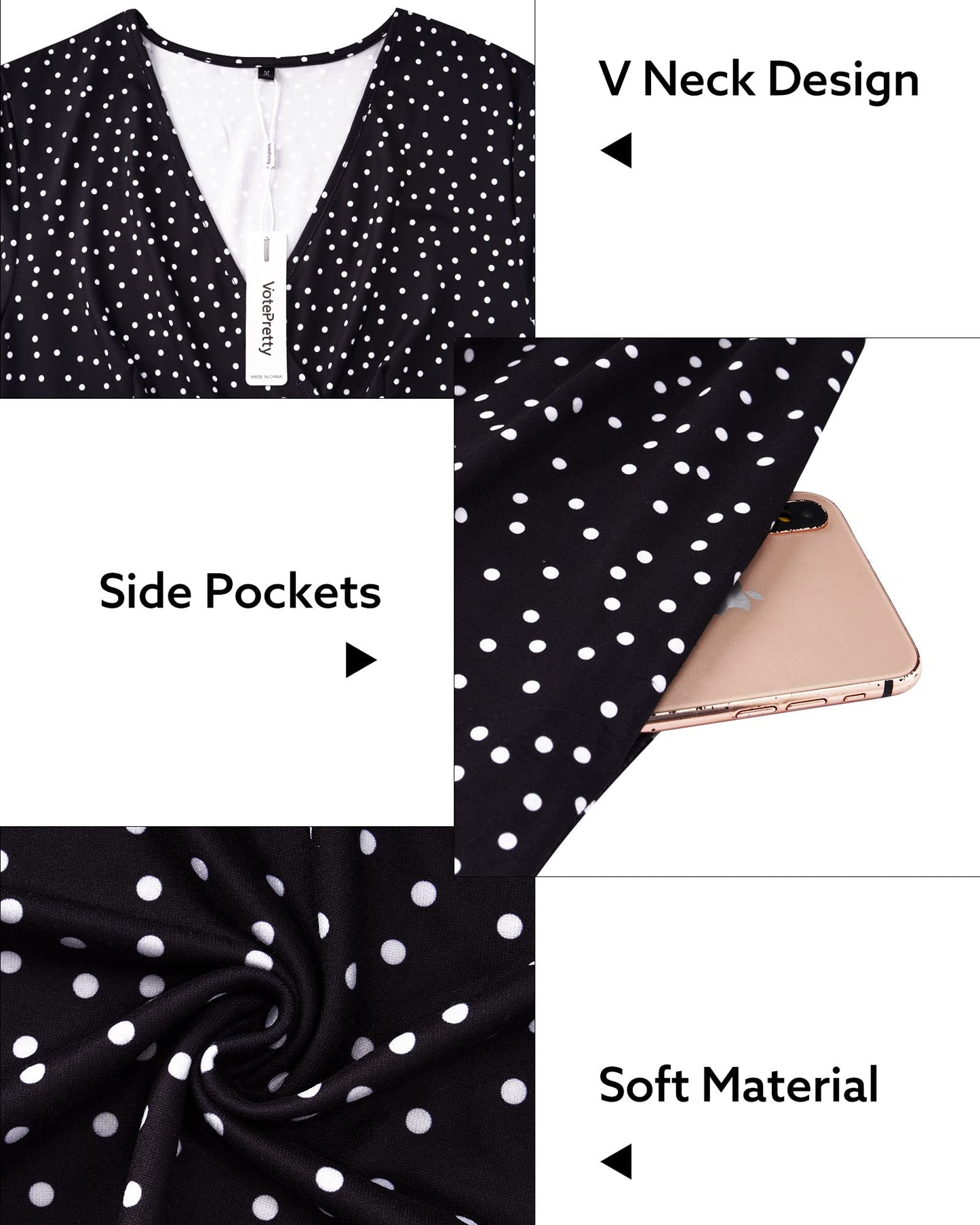 VOTEPRETTY Women's Short Sleeve V Neck Wrap Summer Dress Casual Floral Beach Sundress with Pockets(Polka dot,XXL)