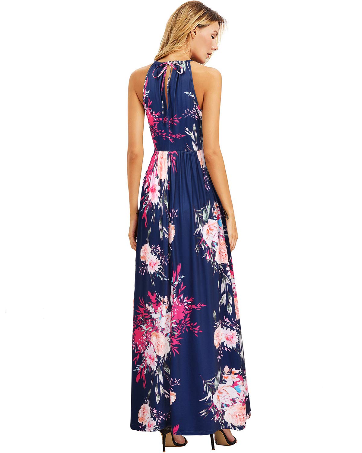 KILIG Maxi Dresses for Women UK Summer Dress Halter Neck Wedding Guest Elegant Long Dress Floral Beach Sundress(Floral-H,Small)