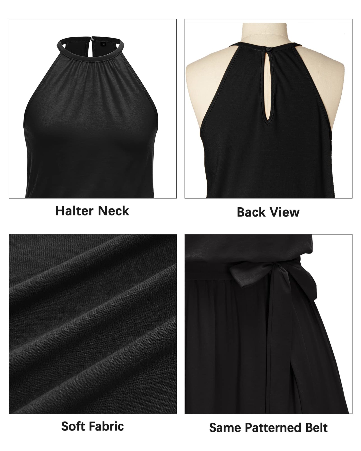 Newshows Summer Dresses for Women UK Halter Neck Dress Ladies Floral Beach Dress for Holiday Vacation(Black, Medium)