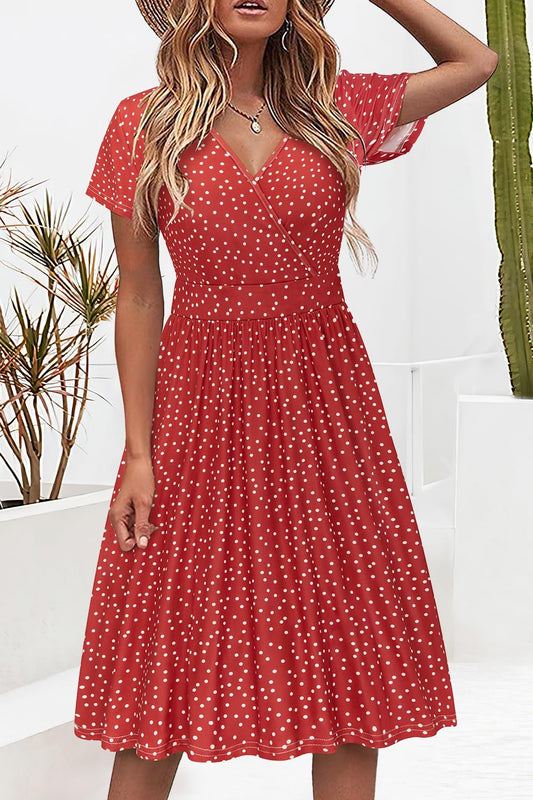 VOTEPRETTY Women's Short Sleeve V Neck Wrap Summer Dress Casual Floral Beach Sundress with Pockets(Floral13,L)