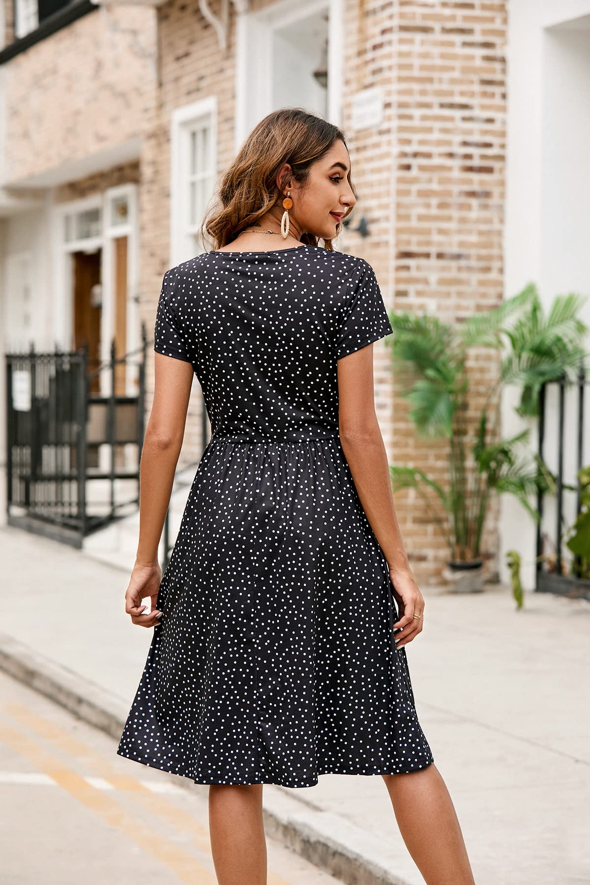 VOTEPRETTY Women's Short Sleeve V Neck Wrap Summer Dress Casual Floral Beach Sundress with Pockets(Polka dot,XXL)