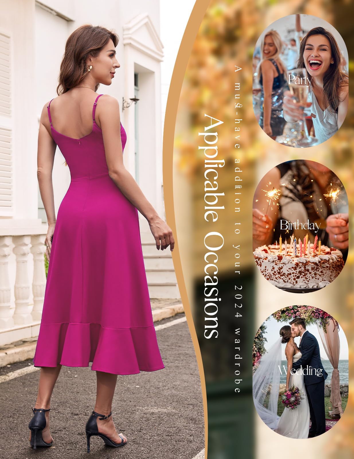 RESSTELLS Women's Spaghetti Strap Dresses, 2025 Spring High Low Bridesmaid Wedding Guest Party Elegant Teens Evening Prom Cocktail Sleeveless Dress Rose L