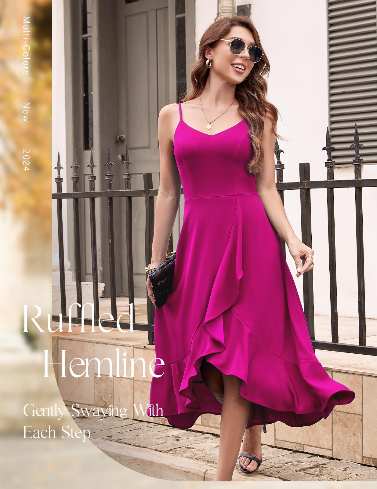 RESSTELLS Women's Spaghetti Strap Dresses, 2025 Spring High Low Bridesmaid Wedding Guest Party Elegant Teens Evening Prom Cocktail Sleeveless Dress Rose L