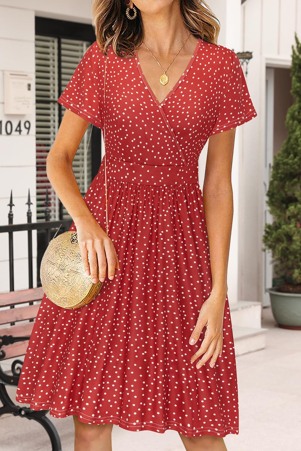 VOTEPRETTY Women's Short Sleeve V Neck Wrap Summer Dress Casual Floral Beach Sundress with Pockets(Floral13,L)