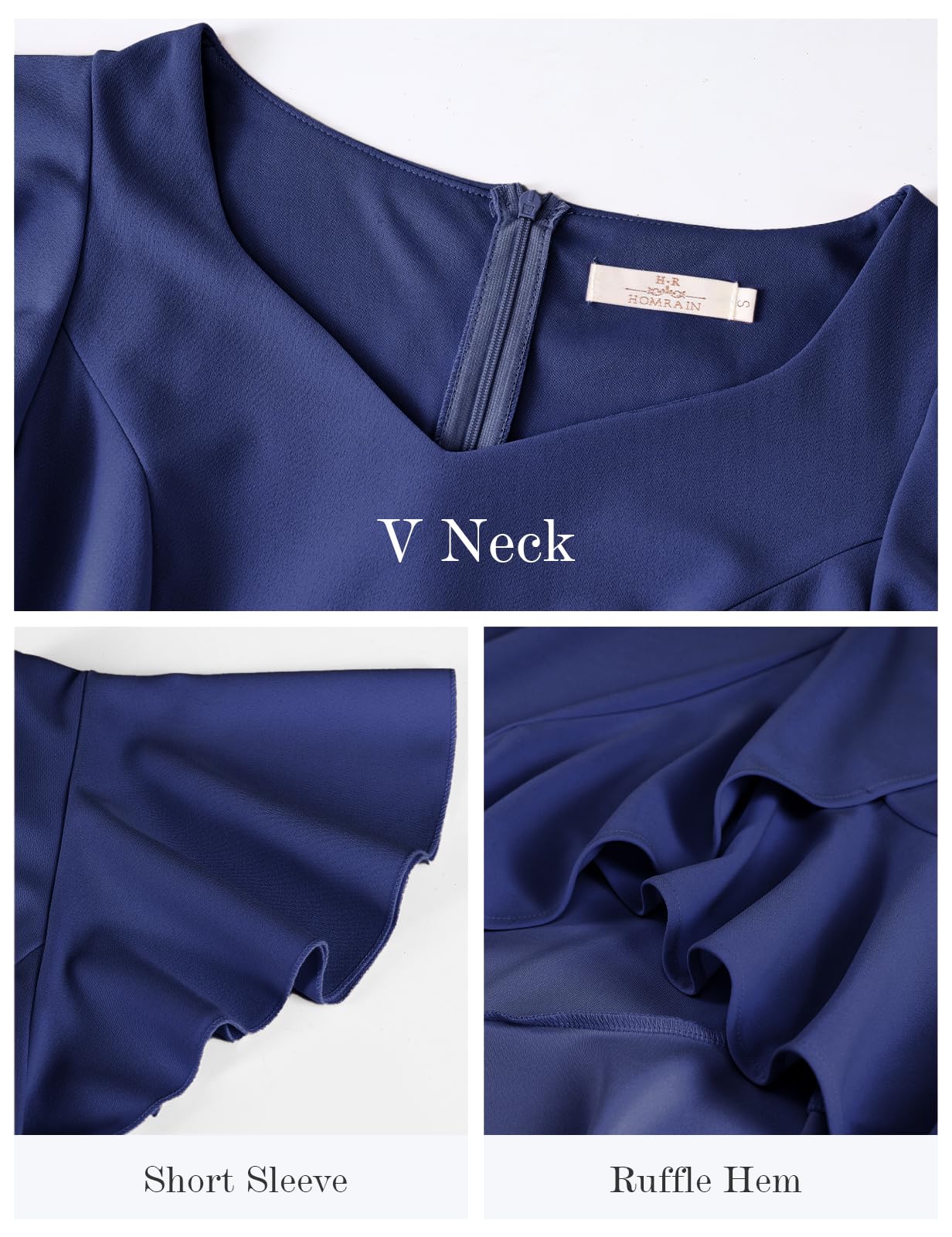 HomRain Women’s Ruffle Sleeves Wedding Guest Dress Ruffle Split Formal Cocktail Vintage Dresses for Women Evening Party Navy XL