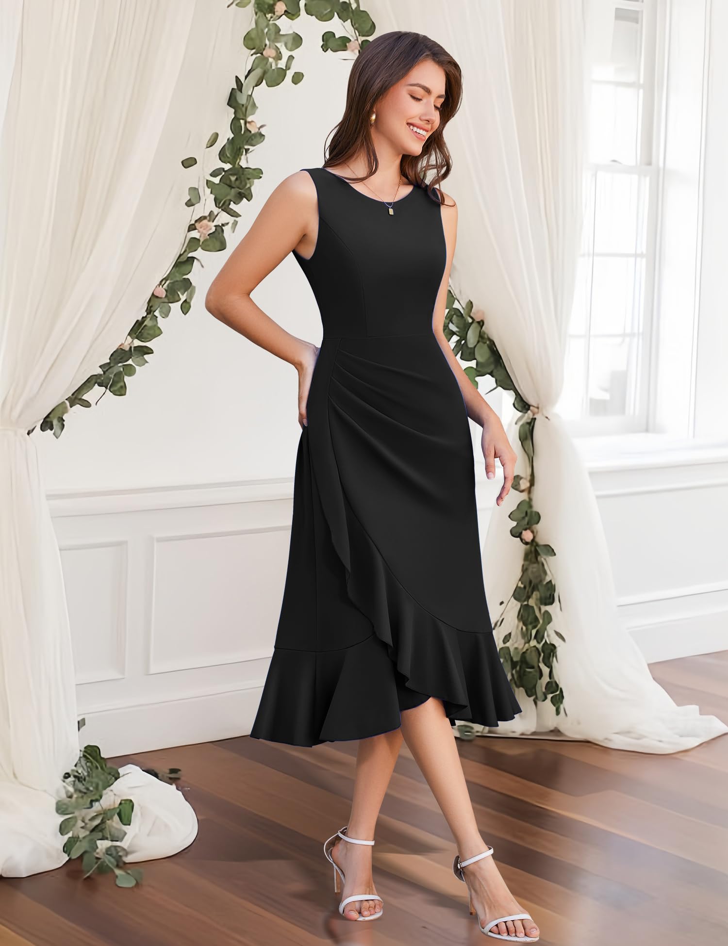 Aupuls Formal Dress for Women Evening Gown Wedding Guest Dresses for Women High Low Dresses Bodycon Dress for Women Cocktail Dresses Black Dresses for Women 2025 Party aupg015 Black S