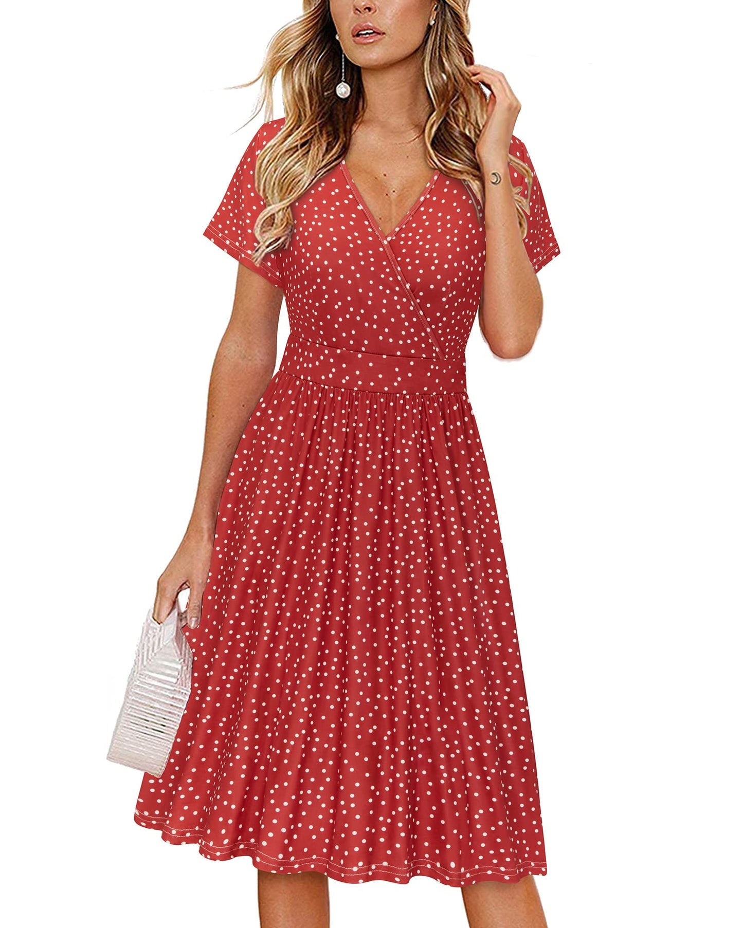 VOTEPRETTY Women's Short Sleeve V Neck Wrap Summer Dress Casual Floral Beach Sundress with Pockets(Floral13,L)