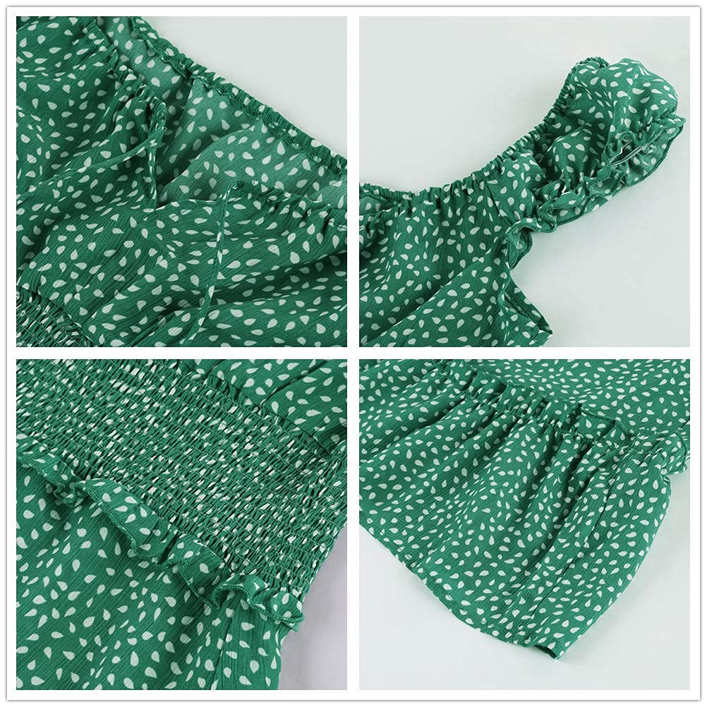 Cicy Bell Women's Summer Ruffle Sleeve Sweetheart Neckline Printing Dress Mini Dress Green,XXL
