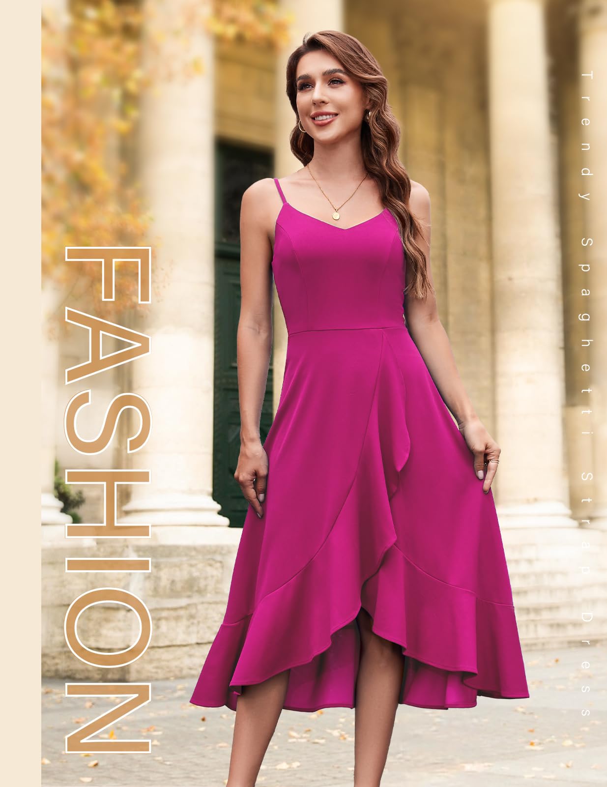 RESSTELLS Women's Spaghetti Strap Dresses, 2025 Spring High Low Bridesmaid Wedding Guest Party Elegant Teens Evening Prom Cocktail Sleeveless Dress Rose L