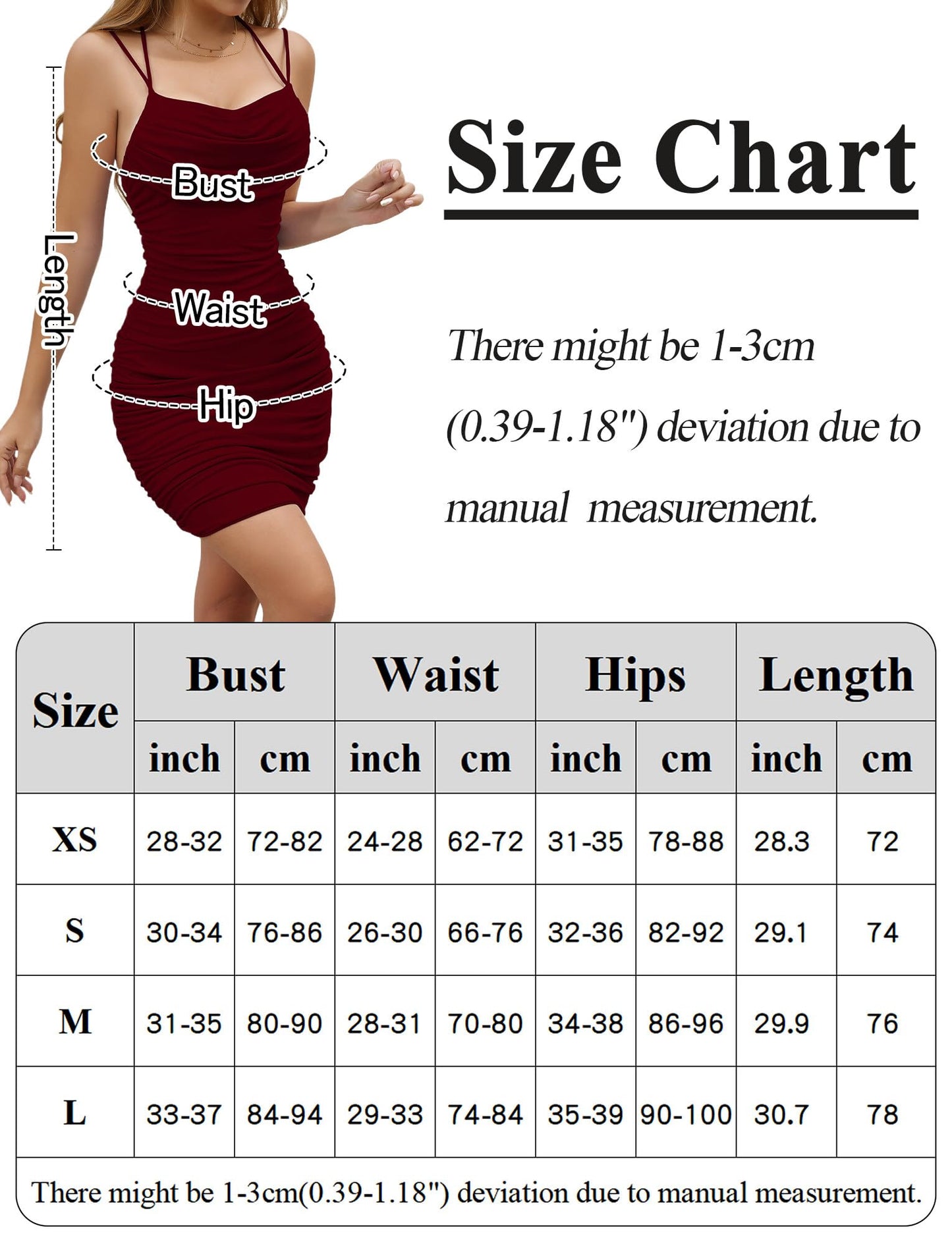 SEAUR Spaghetti Strap Dresses for Women Bodycon Dress Mini Summer Cami Dresses Ruched Night Out Club Party Dress XS Red