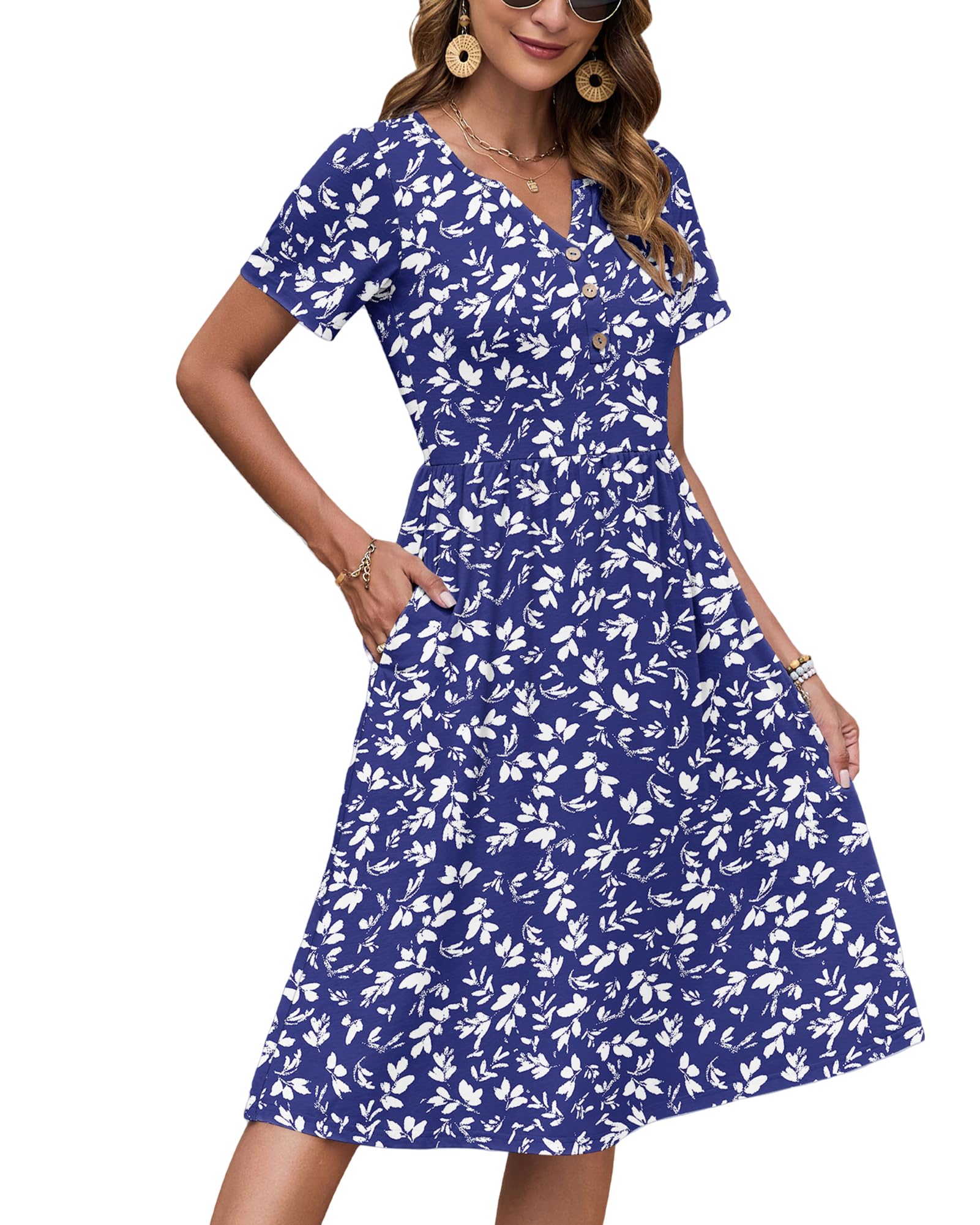 AUSELILY Women's Summer Short Sleeve Midi Dresses