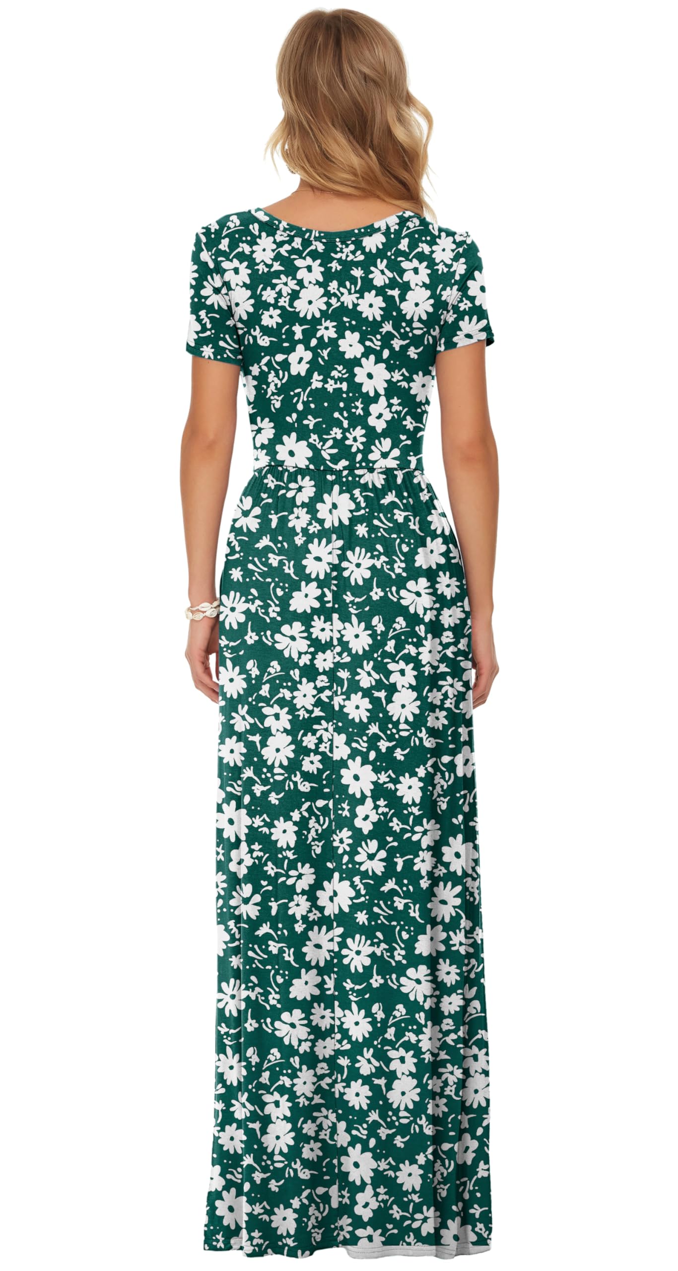 AUSELILY Maxi Dress for Women - Summer Casual Long Dresses for Ladies with Pockets L Green Daisy