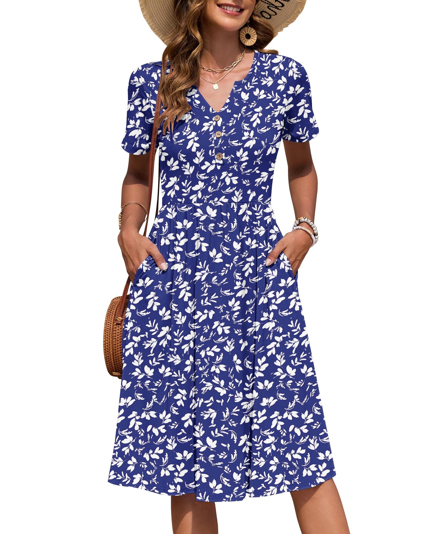 AUSELILY Women's Summer Short Sleeve Midi Dresses