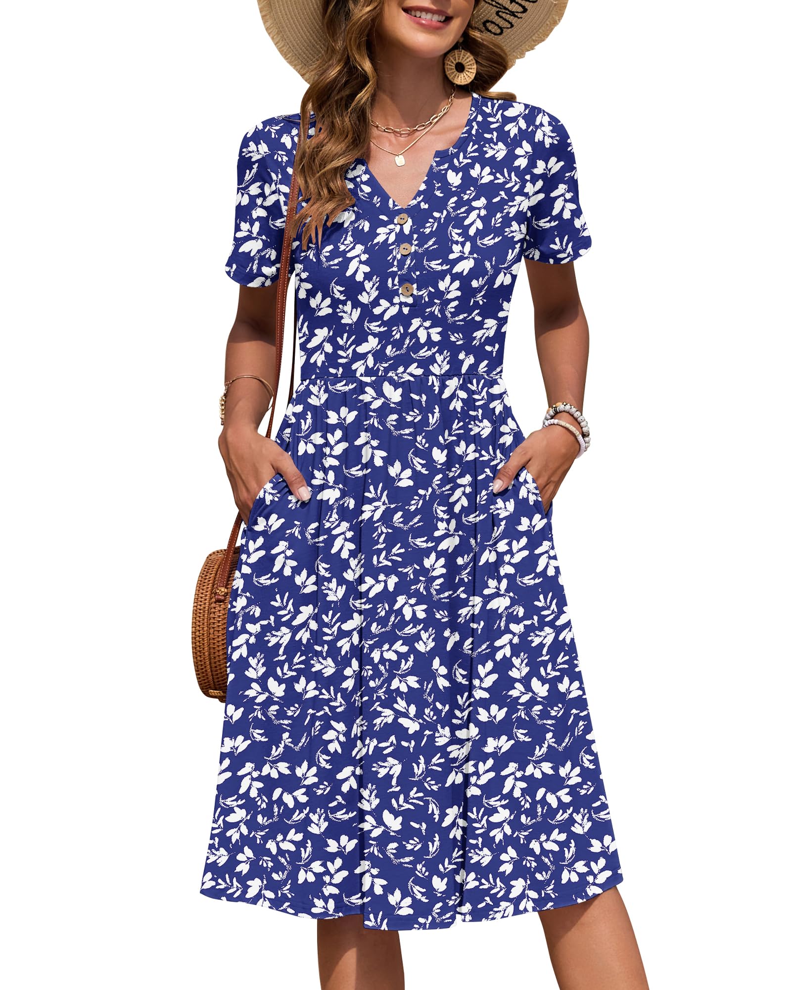 AUSELILY Women's Summer Short Sleeve Midi Dresses