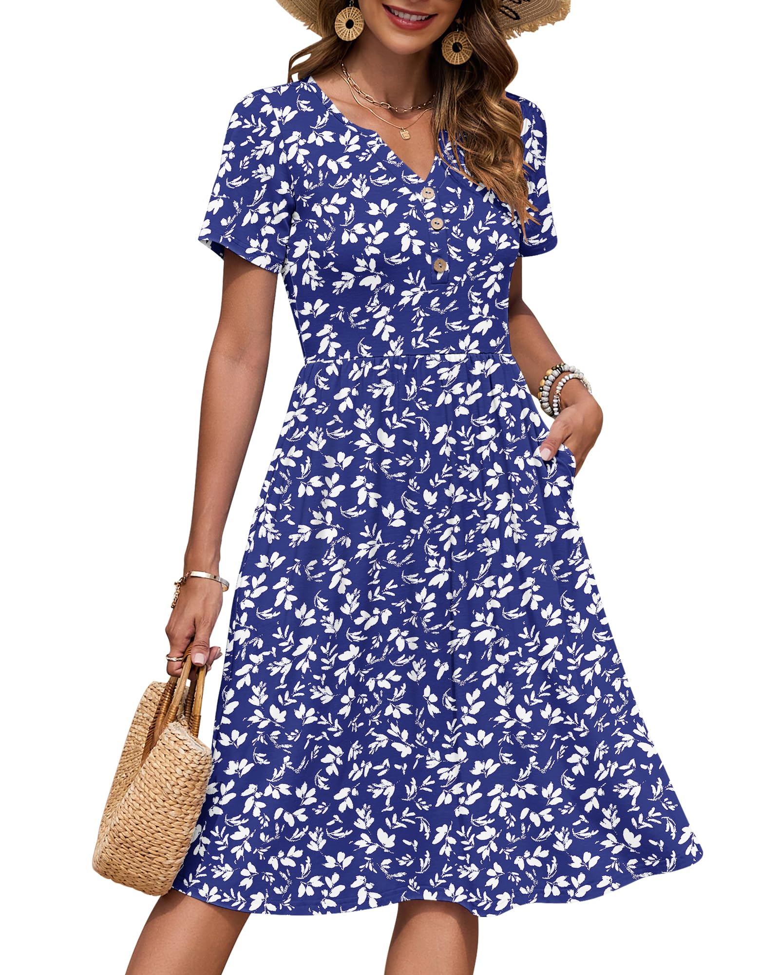 AUSELILY Women's Summer Short Sleeve Midi Dresses